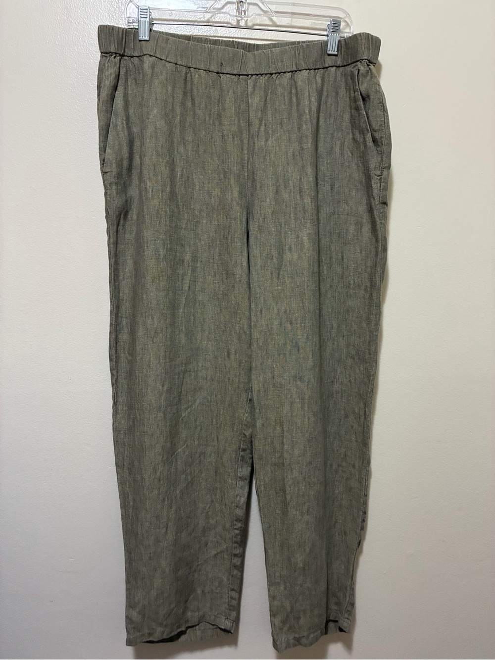 Eileen Fisher olive green washed organic linen delave lantern pants size large - Picture 2 of 7